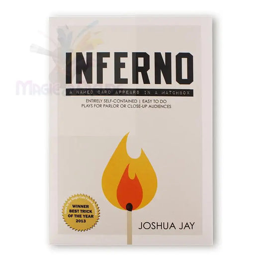 Ein Zaubertrickset mit dem Namen ’Inferno’, mit dem man eine bestimmte Karte in einer Streichholzschachtel erscheinen lassen kann, geeignet für das Publikum im Salon oder in der Nähe.