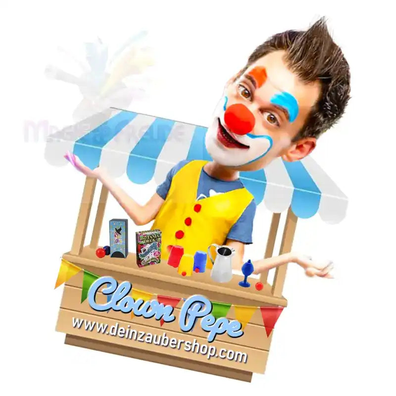 Werbung für einen Zauberladen mit Clown.