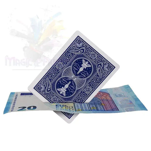 Blaue Spielkarte durchdringt blauen 20-Euro-Schein, Zaubertrick Requisit