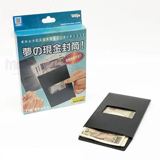 Magischer Trick Briefumschlag schwarz mit Sichtfenster und Geldschein, Zaubertrick Zubehör