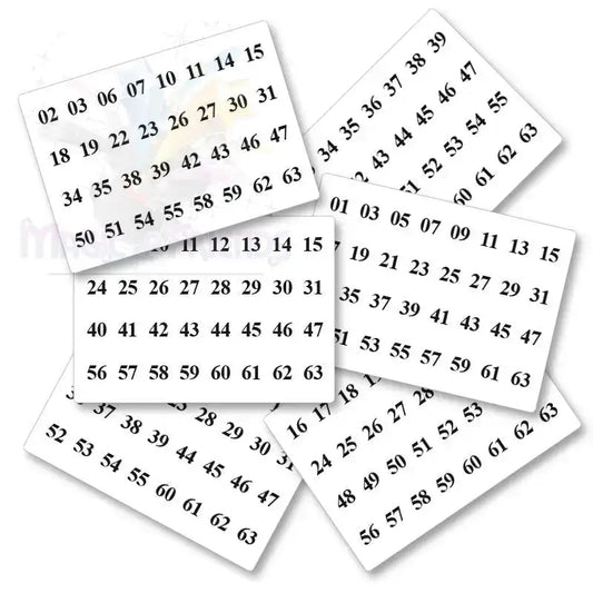 Magische Zahlentrick Karten für Mathematik Zaubertrick, mehrere Karten mit Zahlenreihen