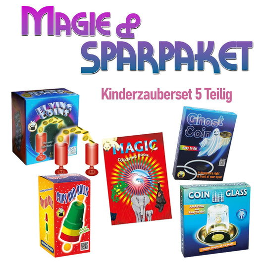 Kinder-Zauberset mit Münztricks, Malbuch & Becherspiel - DeinZaubershop.com