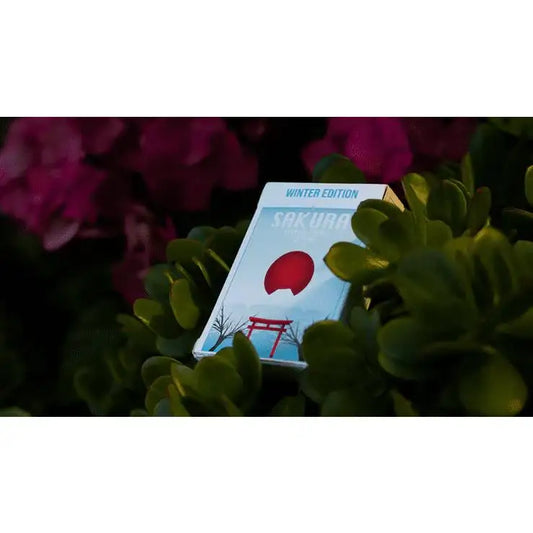 Sakura Winter Edition Kartenspiel in Pflanzen, magisches Design mit rotem Torii und Sonne