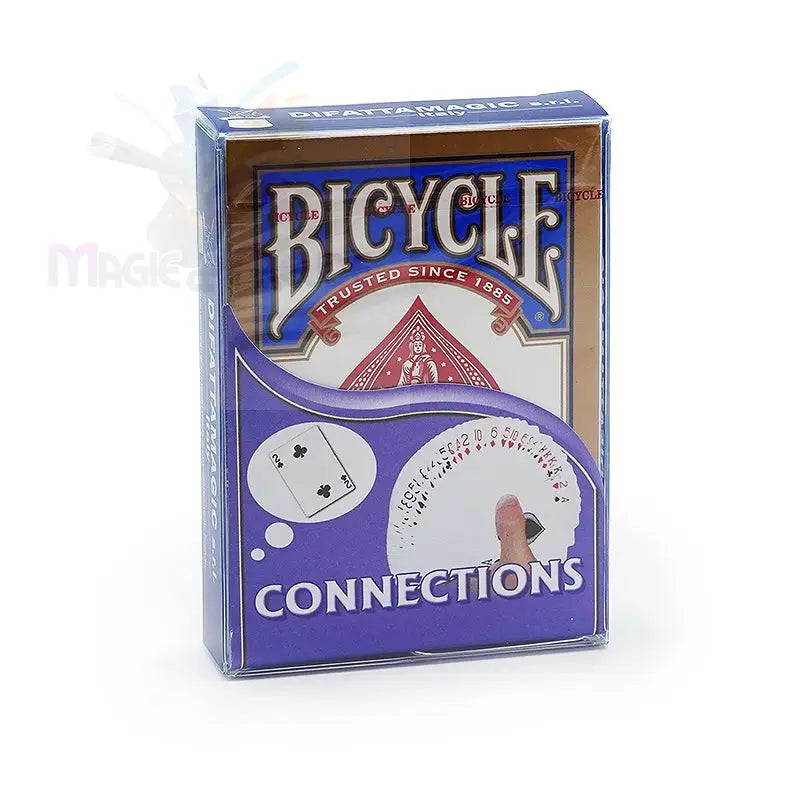 Eine versiegelte Schachtel mit Bicycle-Spielkarten mit dem Branding ’Connections’.