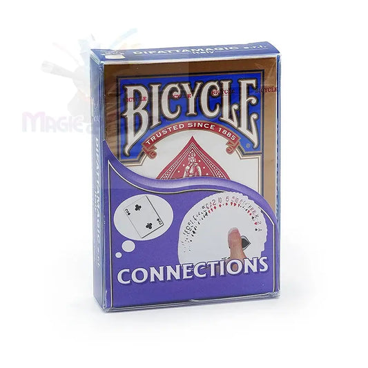 Eine versiegelte Schachtel mit Bicycle-Spielkarten mit dem Branding ’Connections’.