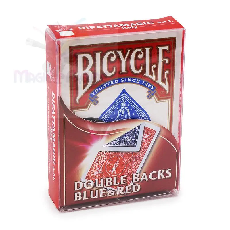 Ein Kartenspiel von Bicycle mit doppelten Rückseiten in Blau und Rot.