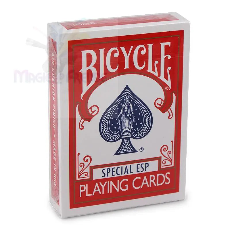 Ein Spielkartensatz der Marke Bicycle mit einem rot-weißen Design und einem Pik-Emblem.