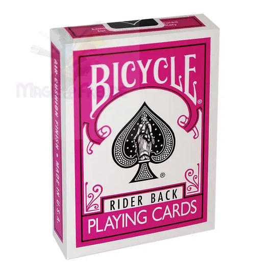 Ein Deck von Bicycle Rider Back Spielkarten mit einem leuchtenden rosa Design.