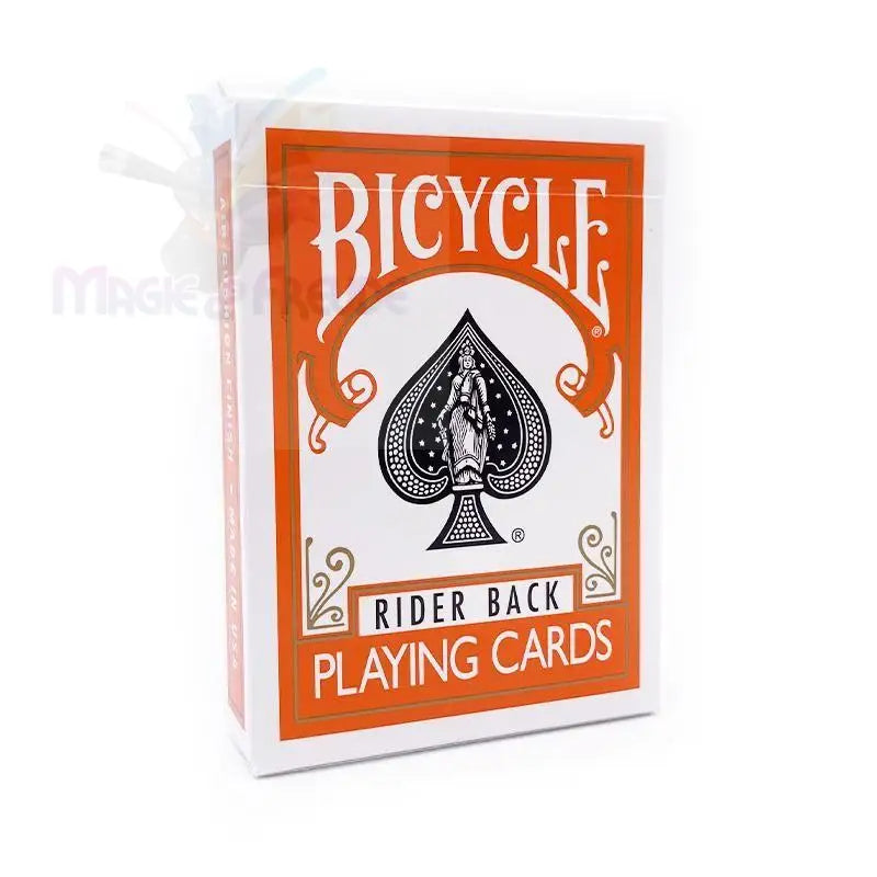 Eine neue, ungeöffnete Packung von Bicycle Rider Back Spielkarten in einer orangefarbenen Tuck-Box.