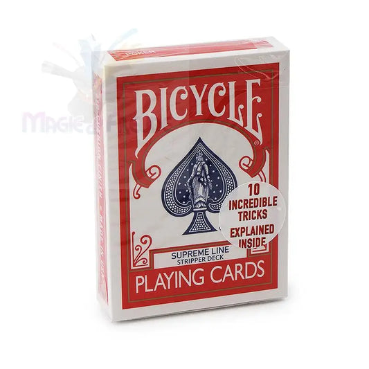 Ein neues, in Zellophan verpacktes Spielkartenset der Marke Bicycle, das als ’Stripper Deck’ für Zaubertricks konzipiert ist und eine Anleitung für 10 Tricks enthält.