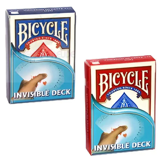Zwei Decks mit Bicycle Invisible Deck Trickkarten, ein blaues und ein rotes.