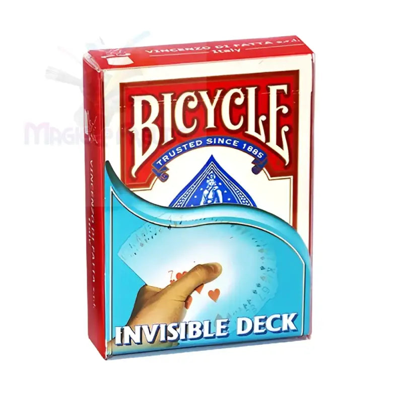 Ein rot-weißes Spielkartenset der Marke Bicycle mit einem ’unsichtbaren Deck’ als Zaubertrick.