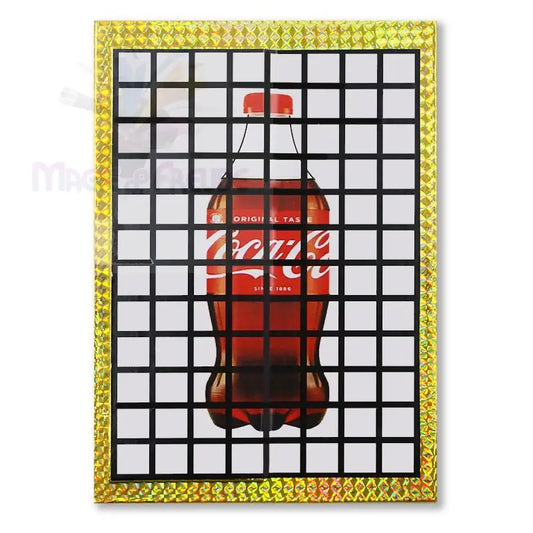 Ein gerahmter Lentikulardruck mit einer Coca-Cola-Flasche.