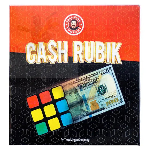 Ein Zaubertrickset mit einem Rubik’s Cube und einem Hundertdollarschein.