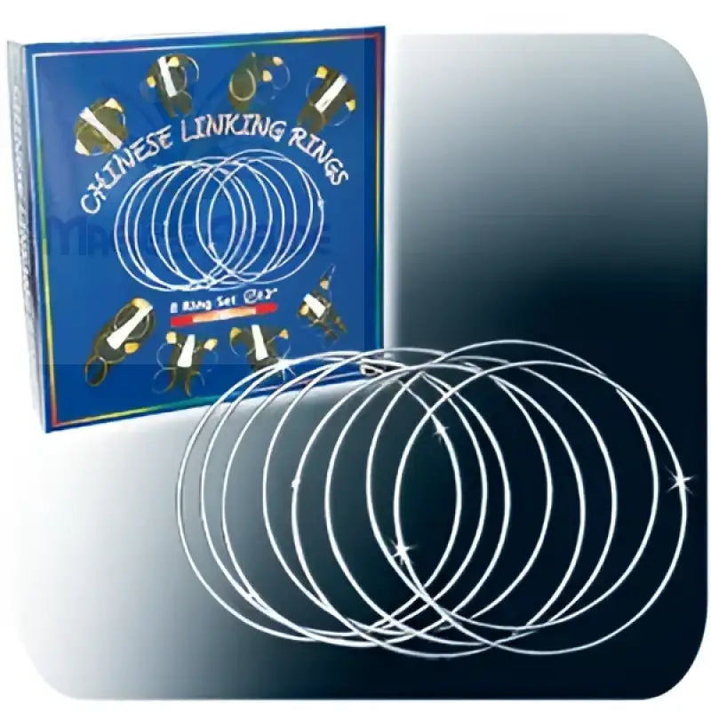 Ein Set aus silberfarbenen Metall-Verbindungsringen für Zaubertricks.