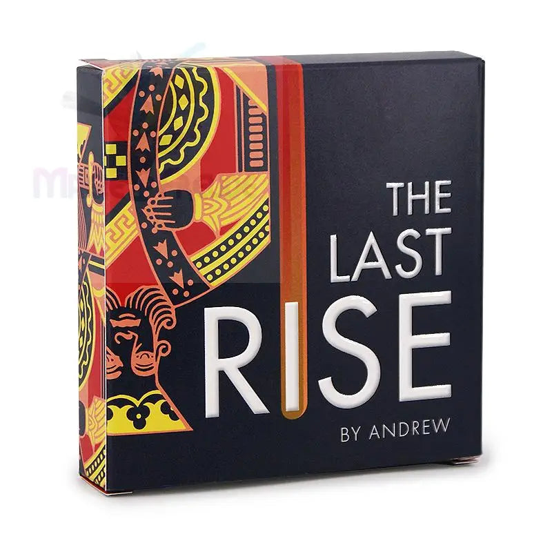 Eine schwarze Produktschachtel mit einem rot-gelben Spielkartenmotiv auf der linken Seite und dem Aufdruck ’THE LAST RISE BY ANDREW’ in Weiß auf der Vorderseite.