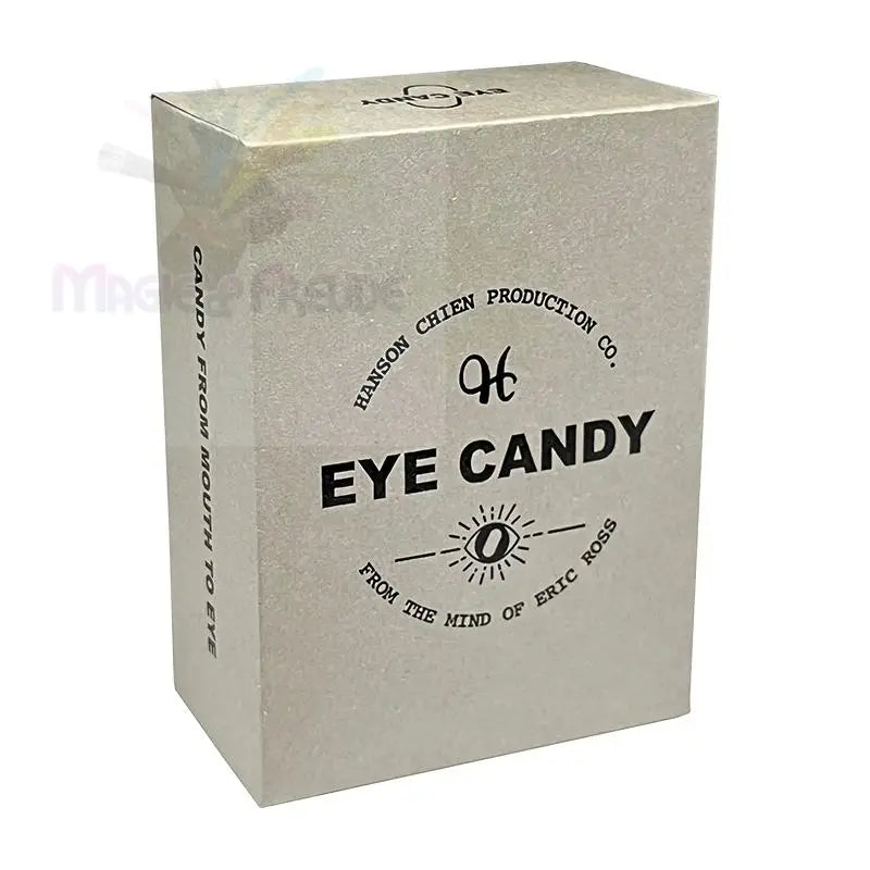 Silbergrauer, rechteckiger Kasten mit schwarzem Text und einer Augengrafik.