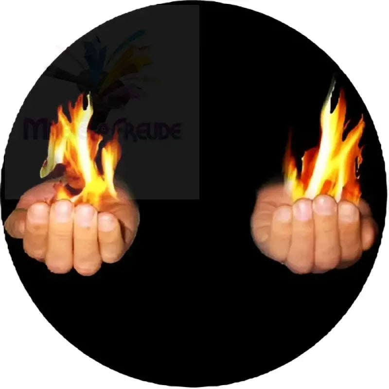 Zwei schalenförmige Hände, die Flammen halten.