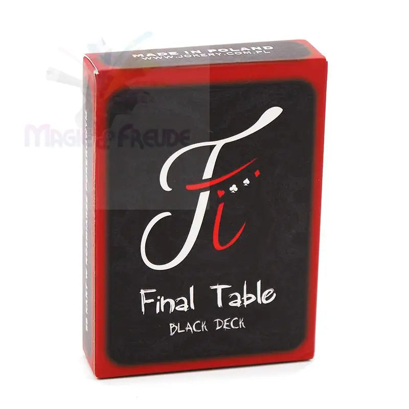 Ein schwarzes und rotes Kartenspiel mit dem Titel ’Final Table’.
