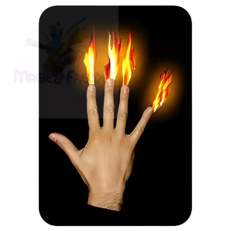 Eine menschliche Hand mit drei Fingern und dem Daumen, die zu brennen scheinen.