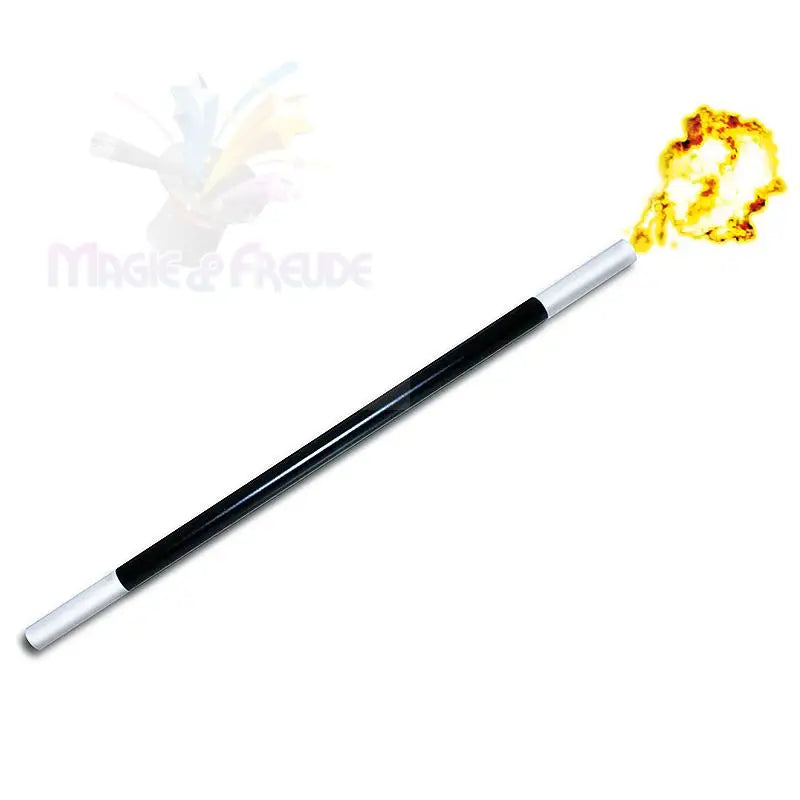 Ein schwarz-weißer Zauberstab, der ein gelbes, feuriges Licht ausstrahlt.