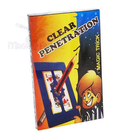 Zaubertrickset mit einem Bleistift, der eine Spielkarte zu durchdringen scheint.