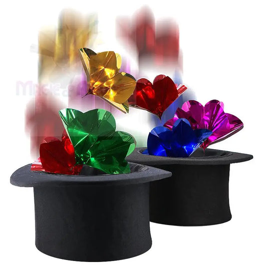 Zwei schwarze Zylinder mit bunten, metallischen, herzförmigen Verzierungen.