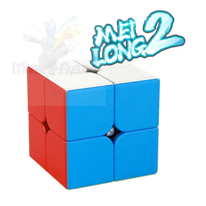 Ein 2x2-Geschwindigkeitswürfel mit blauen, roten und weißen Flächen.