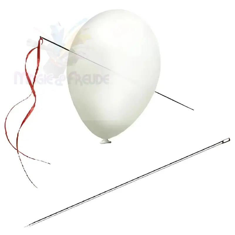 Ein weißer Luftballon mit einer Nadel, die durch ihn hindurchgeht.