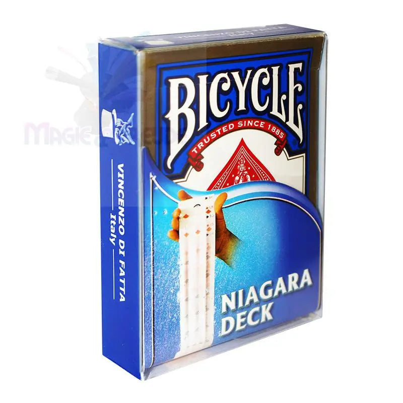 Ein blaues Spielkartenset der Marke Bicycle mit dem Aufdruck ’Niagara Deck’ auf der Verpackung.