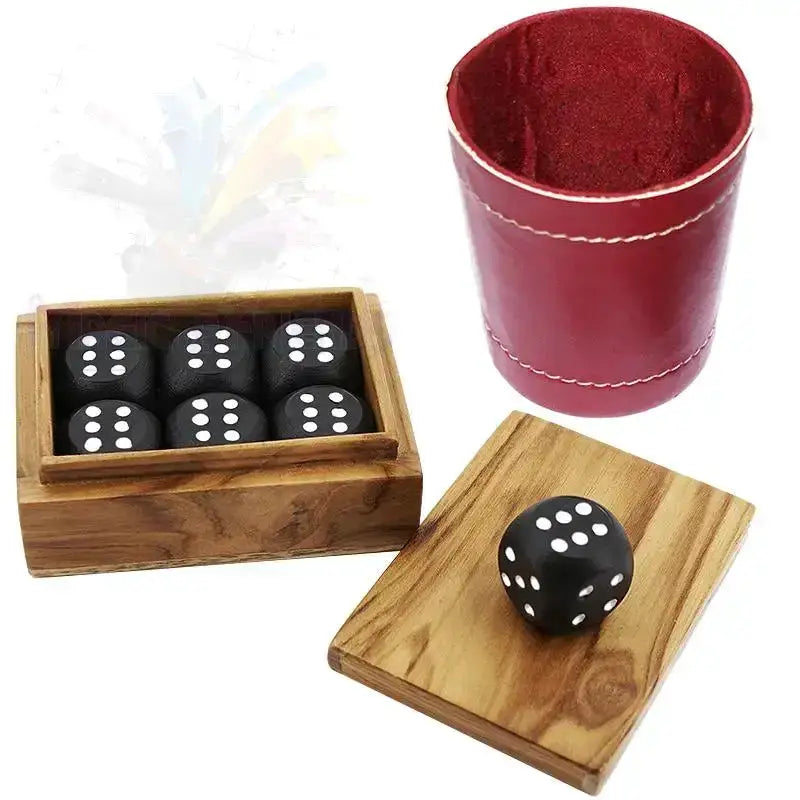 Problema - Teak Wood Box and Leather Dice Cup by Difatta