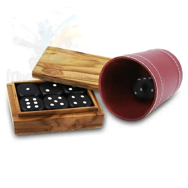 Problema - Teak Wood Box and Leather Dice Cup by Difatta