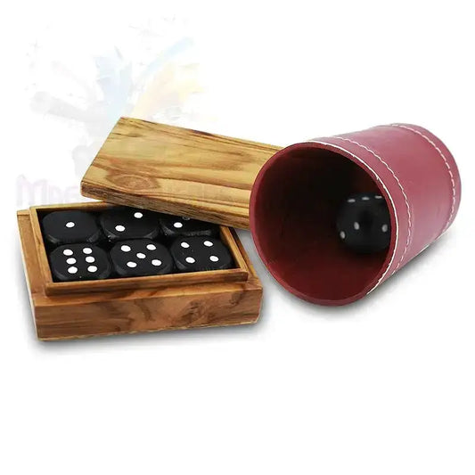 Problema - Teak Wood Box and Leather Dice Cup by Difatta