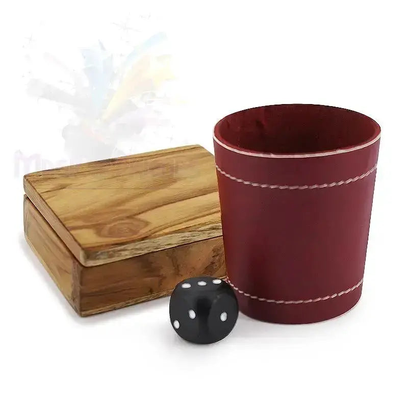 Problema - Teak Wood Box and Leather Dice Cup by Difatta
