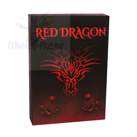 Schwarze Schachtel mit rotem Stammesdrachenmuster und dem Text ’RED DRAGON’.