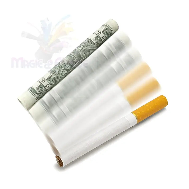 Ein gerollter Dollarschein neben vier Zigaretten, eine davon mit Filter.