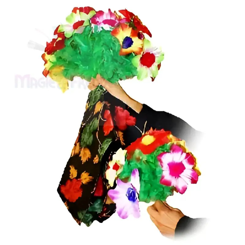 Bunte Blumensträuße aus Stoff, die für Zaubertricks verwendet werden.