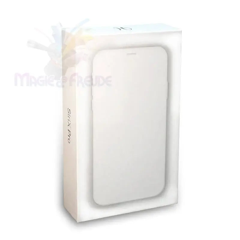 Eine weiße Smartphone-Box mit einem dezenten Umriss eines Telefons auf der Vorderseite.