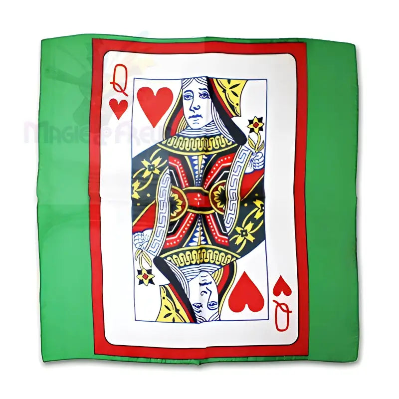 Grün umrandeter Schal mit der Herzkönigin als Kartendruck.