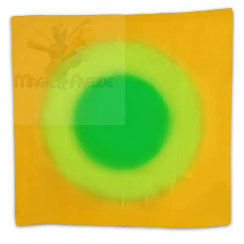 Ein leuchtend orangefarbenes Quadrat mit grünem und lindgrünem Bullseye-Muster.