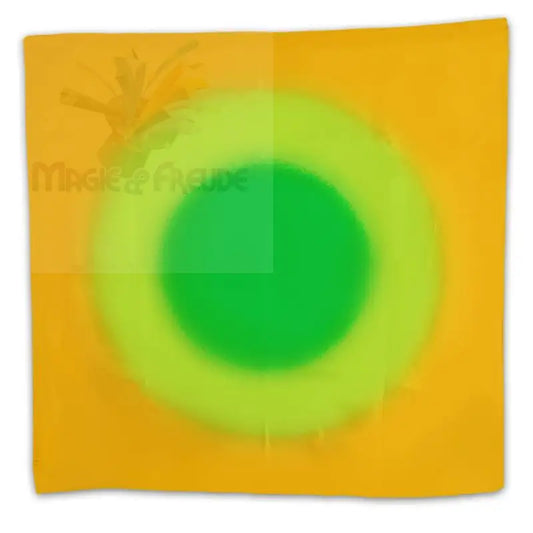 Ein leuchtend orangefarbenes Quadrat mit grünem und lindgrünem Bullseye-Muster.