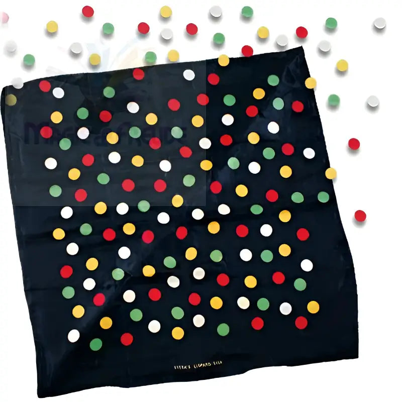 Schwarzer Stoff mit bunten Tupfen