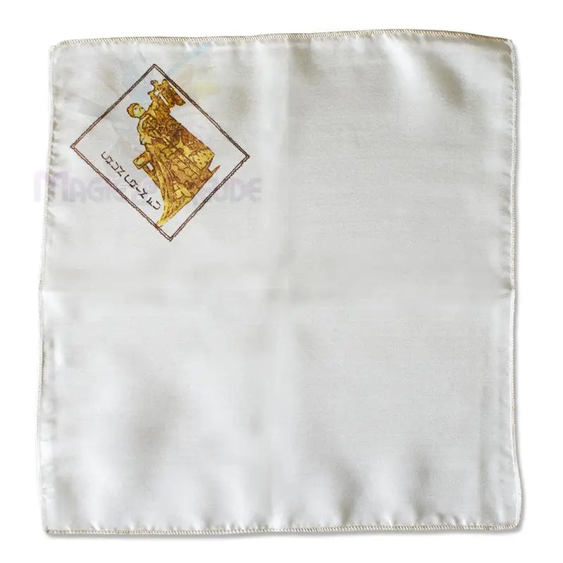 Ein Einstecktuch aus weißer Seide mit einer goldenen Stickerei.