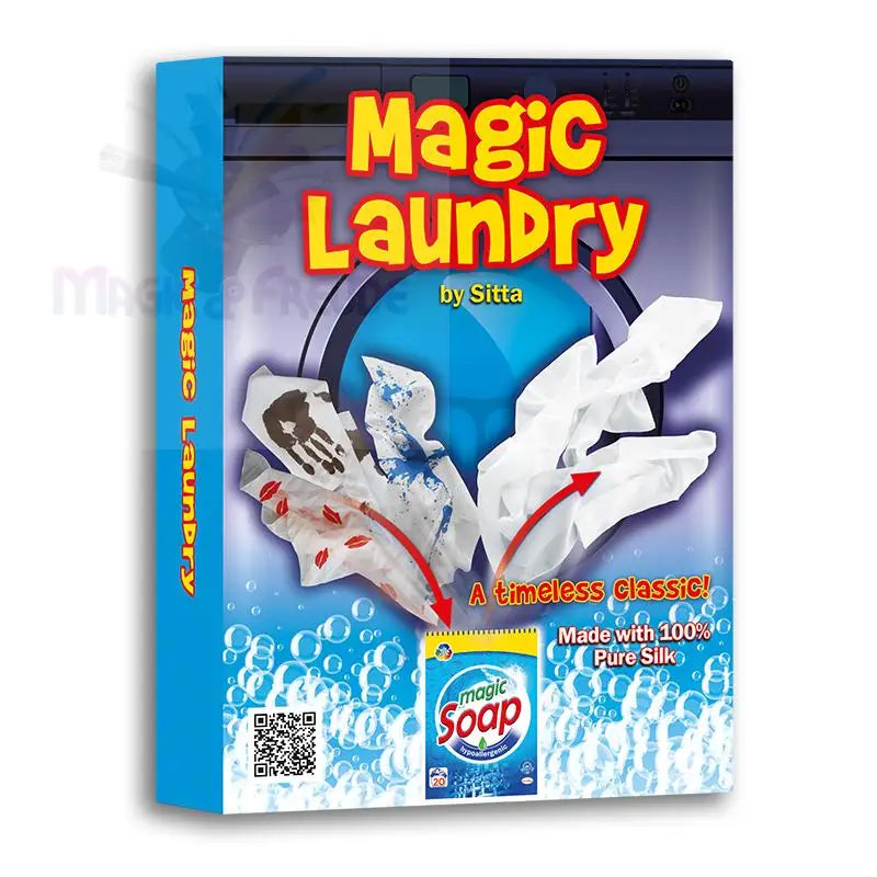 Ein Zaubertrickset mit einer simulierten Waschmaschine, die schmutzige Tücher in saubere Tücher verwandelt.