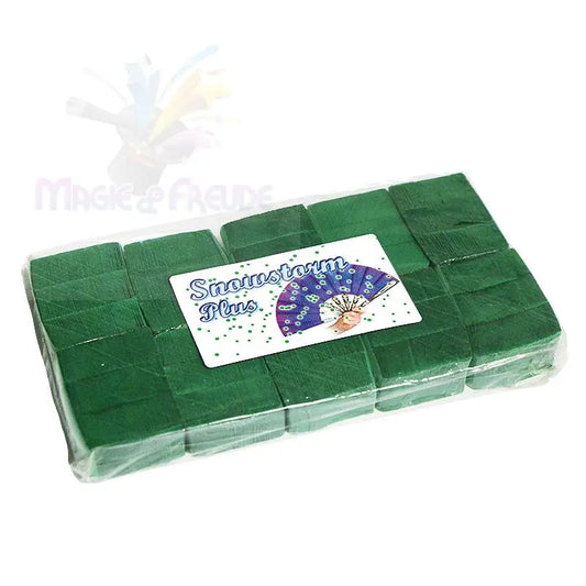 Eine Packung dunkelgrüner Konfettiquadrate.
