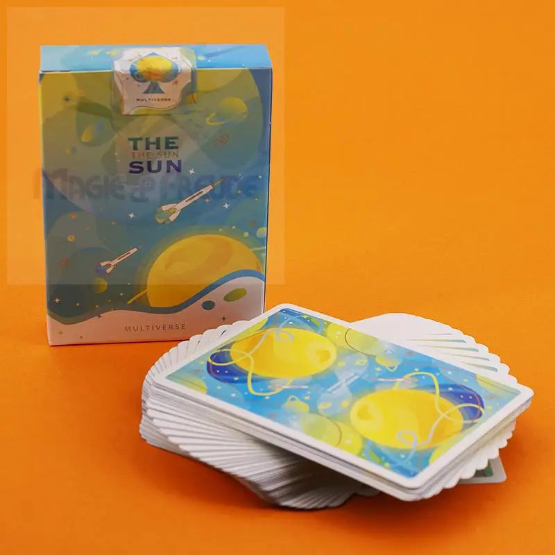 Ein Spielkartensatz mit Weltraummotiv.