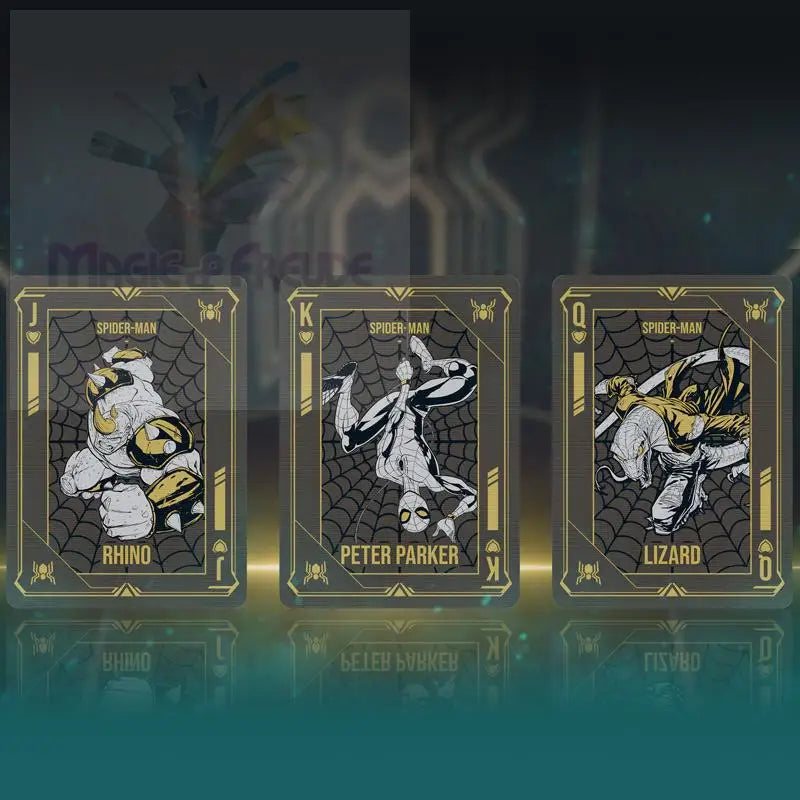 Drei Spielkarten zum Thema Spider-Man.