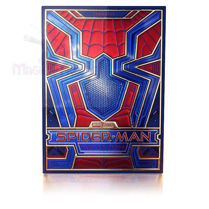 Spielkarten zum Thema Spider-Man in einer dekorativen rot-blauen Schachtel.