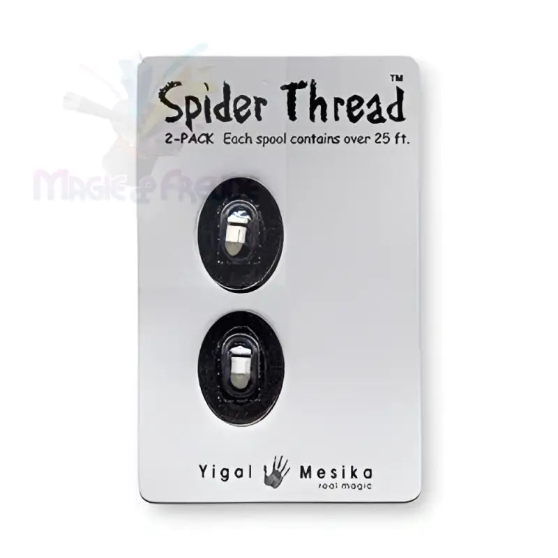 Ein 2er-Pack schwarzer Spulen mit ’Spider Thread’ für Zaubertricks.