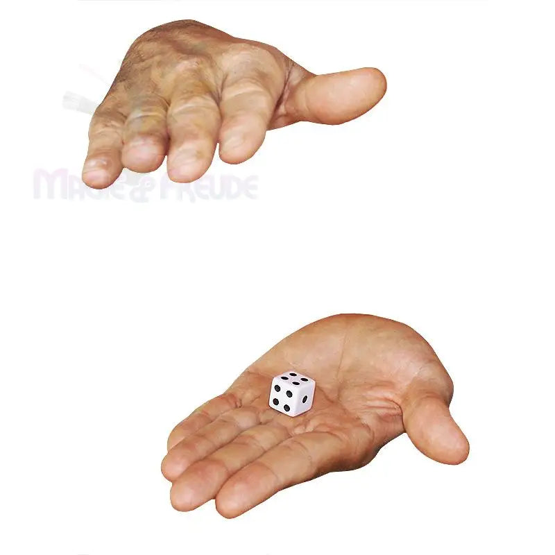 Zwei Hände, eine offen mit einem einzelnen Würfel, die andere mit einer geschlossenen Faust.
